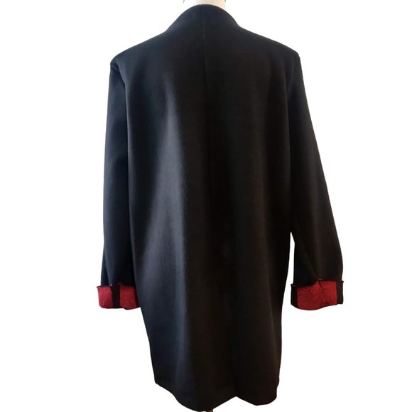 Saga Womens L? Made Italy Black Red Gray Colorblock Button Pockets Coat Jacket - Picture 3 of 10